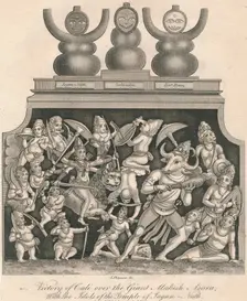 Victory of Cali over the Giant Mahish Asura; With the Idols of the Temple of Jagan-Nath 1809. Creator: J Chapman