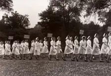 Victory parade of Rowntree women, York, Yorkshire, 1946