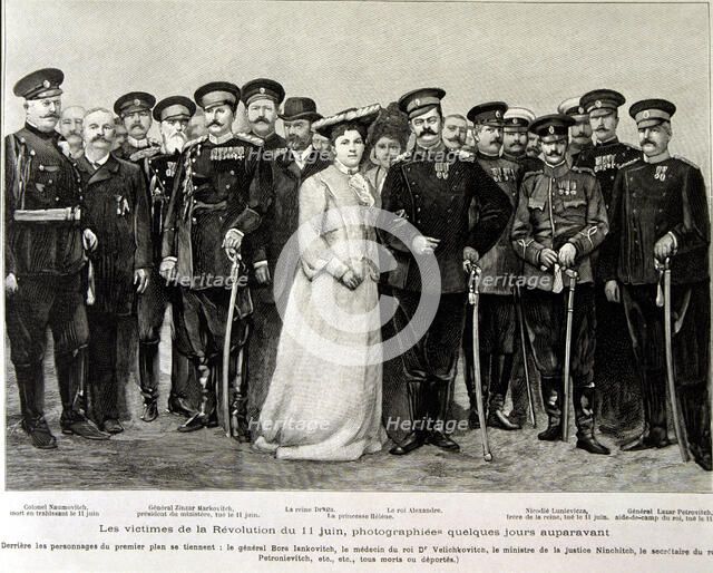 Victims of Serbian revolution on 11th of june, 1903,engraving of the Illustration, 1903 with Alex…