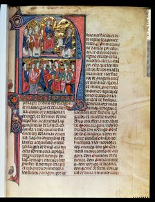 Vidal Canellas offering his text to King James I, Miniature in Vidal Mayor an illuminated manu…