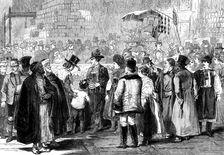 Vienna Exhibition: looking at the model of Jerusalem, 1873. Creator: Unknown