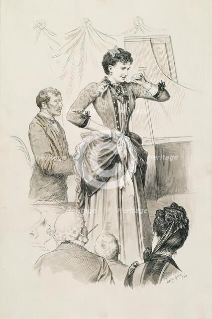 Viennese types: singer Fräulein Hornischer and her pianist in front of an audience, 1886. Creator: Karl Karger.