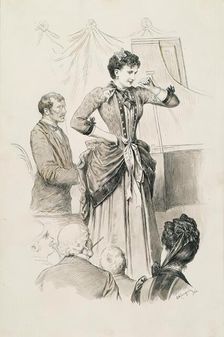 Viennese types: singer Fräulein Hornischer and her pianist in front of an audience, 1886. Creator: Karl Karger