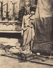 Vierge à l'enfant sculptée par Geoffroy-Dechaume, chantier de la cathédrale Notre-Dame..., c. 1854. Creator: Auguste Mestral