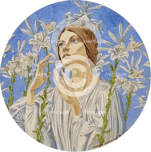 Vierge aux lys (Madonna of the lilies), 1895. Creator: Schwabe; Carlos (1866-1926).
