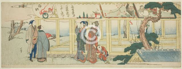 Viewing votive paintings, Japan, c. 1800. Creator: Hokusai.