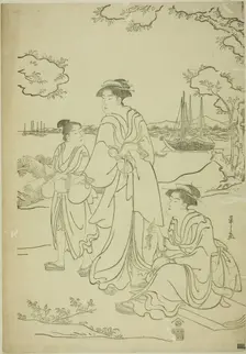 Viewing Cherry Blossoms at Goten Hill, c. 1787. Creator: Hosoda Eishi