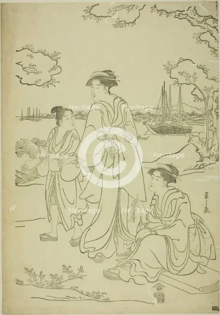 Viewing Cherry Blossoms at Goten Hill, c. 1787. Creator: Hosoda Eishi.