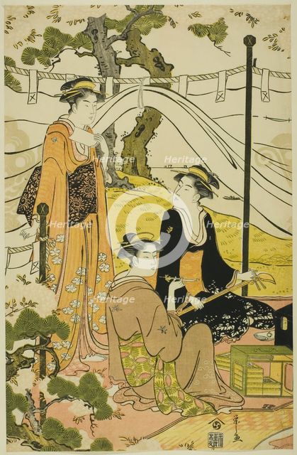 Viewing Cherry Blossoms at Goten Hill, c. 1787. Creator: Hosoda Eishi.