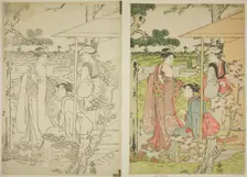 Viewing Cherry Blossoms from a Teahouse on Asuka Hill, c. 1789/90. Creator: Hosoda Eishi