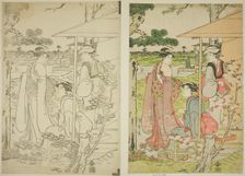 Viewing Cherry Blossoms from a Teahouse on Asuka Hill, c. 1789/90. Creator: Hosoda Eishi
