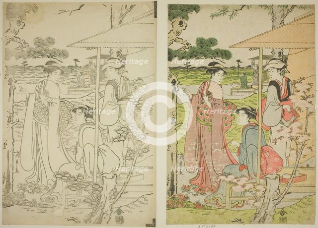 Viewing Cherry Blossoms from a Teahouse on Asuka Hill, c. 1789/90. Creator: Hosoda Eishi.