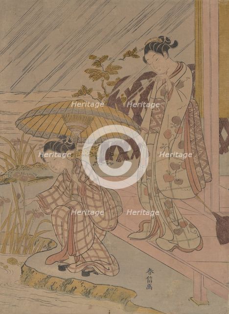 Viewing Iris in the Rain, 1764-70., 1764-70. Creator: Suzuki Harunobu.
