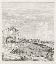 Views: A Wagon Passing over a Bridge, 1735-1746. Creator: Antonio Canaletto (Italian, 1697-1768)