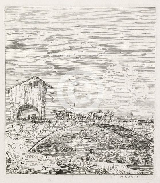 Views: A Wagon Passing over a Bridge, 1735-1746. Creator: Antonio Canaletto (Italian, 1697-1768).
