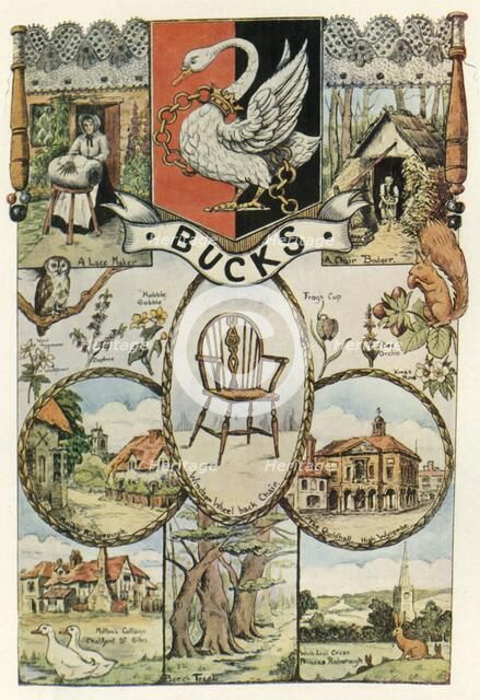 Views and crafts of Buckinghamshire, Women's Institute banner design, 1937, (1943).  Creator: Edith A Holme.