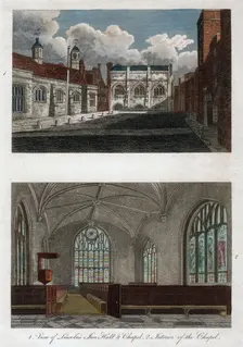 Views of Lincoln's Inn Hall and Chapel, and the interior of Lincoln's Inn Chapel, London, 1811.Artist: Pals