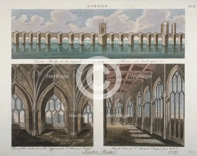 Views of the old London Bridge, 1814. Artist: John Pass