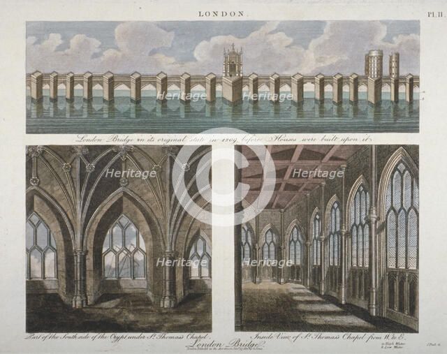 Views of the old London Bridge, 1814. Artist: John Pass