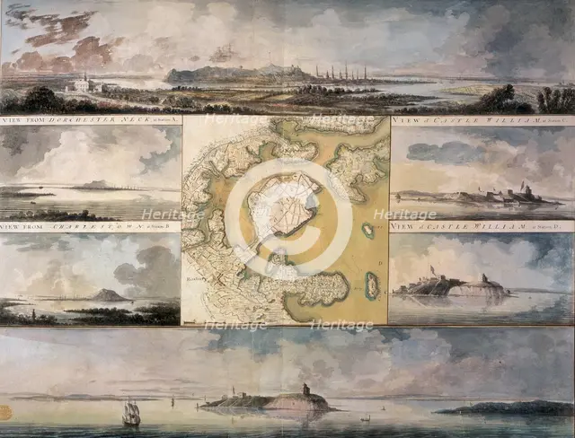 Views of the area around Boston, New England, 1773. Creator: Captain William Pierie.