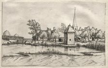Views of Villages in Brabant and Campine: A Moated Village, c. 1561. Creator: Master of the Small Landscapes (Flemish), attributed to
