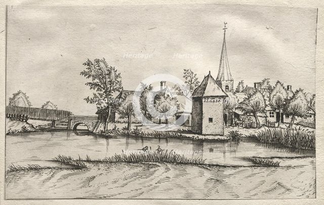 Views of Villages in Brabant and Campine: A Moated Village, c. 1561. Creator: Master of the Small Landscapes (Flemish), attributed to.