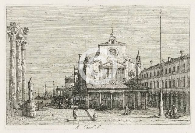 Views: Three Columns and a Statue on the Sea Coast, 1735-1746. Creator: Antonio Canaletto (Italian, 1697-1768).