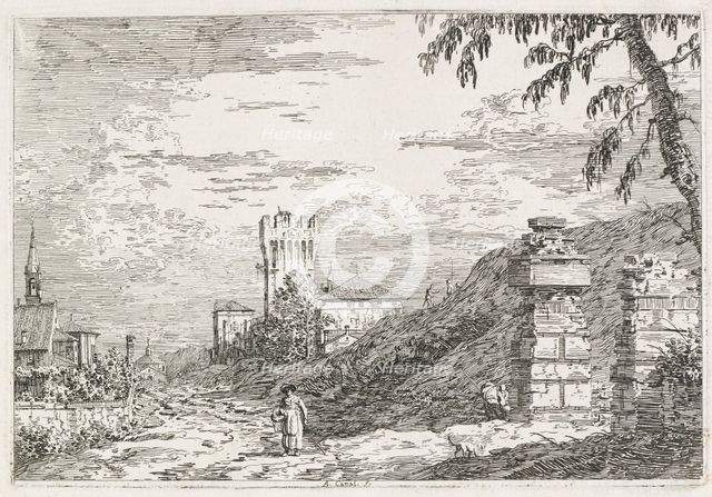 Views: Two Ruined Pillars, 1735-1746. Creator: Antonio Canaletto (Italian, 1697-1768).