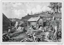 View taken in the Russian colony of Novo-Arkhangelsk (Sitkha island) (northwes..., 19th century. Creators: Friedrich Heinrich Kittlitz, Godefroy Engelmann