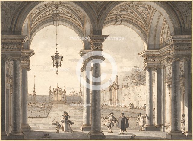 View through a Baroque Colonnade into a Garden, 1760-1768. Artist: Canaletto (1697-1768)