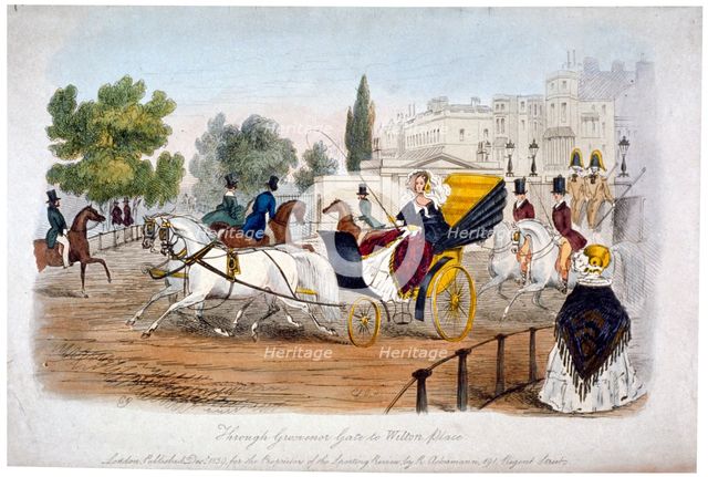 View through Grosvenor Gate to Wilton Place, Hyde Park, London, 1839.                                Artist: EL