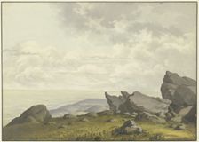 View through rocks on the Feldberg in the Taunus Mountains..., late 18th century. Creator: Christian Georg Schütz