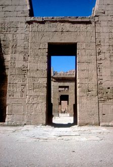 View through the Pylons, Mortuary Temple of Rameses III, Medinat Habu, Luxor, c12th century BC