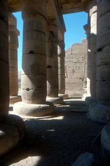 View through to relief of Rameses II before Amun & Mut, Temple of Rameses II, Luxor, Egypt