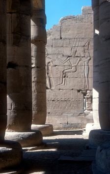 View through to relief of Rameses II before Amun & Mut, Temple of Rameses II, Luxor, Egypt