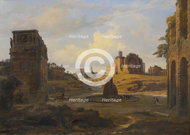 View towards Forum Romanum from the Colosseum, 1848. Creator: Thorald Laessoe.