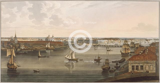 View to the Admiralty, old St Isaac's Cathedral, English embankment and Academy of Sciences from Vas Artist: Atkinson, John Augustus (1775-1831)