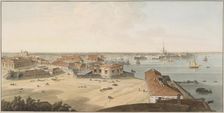 View to the Spit of Vasilyevsky Island and Peter and Paul Fortress, Between 1802 and 1805. Artist: Atkinson, John Augustus (1775-1831)