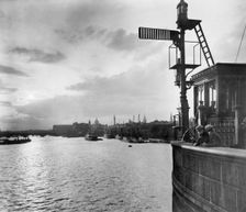 View upstream from Tower Bridge, Stepney, Tower Hamlets, London. Creator: George Davison Reid