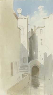 View across a canal in Venice, 1851. Creator: Carl Theodor Reiffenstein