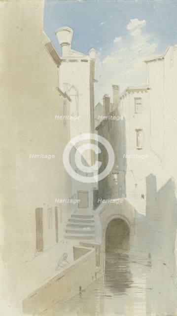 View across a canal in Venice, 1851. Creator: Carl Theodor Reiffenstein.