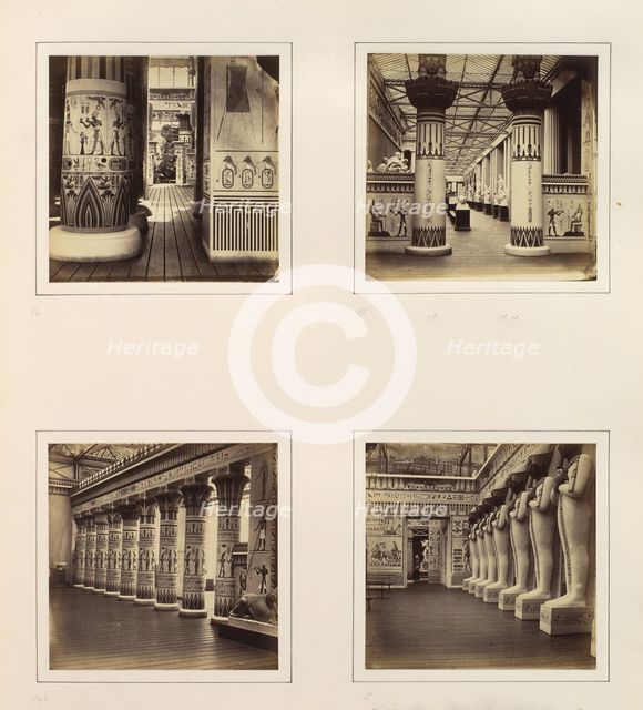 [View Across the Egyptian Court; View through Egyptian Columns into Classical Sculptur..., ca. 1859. Creator: Attributed to Philip Henry Delamotte.