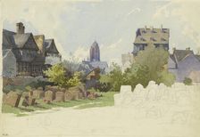 View across the Jewish Cemetery on Battonnstraße in Frankfurt am Main towards St. Barth..., 1862. Creator: Alexander Gwinner