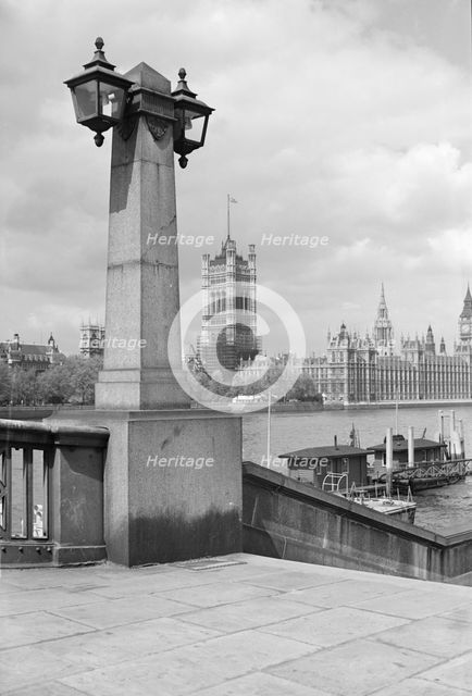 View across the River Thames towards the Palace of Westminster, London, c1945-c1965. Artist: SW Rawlings