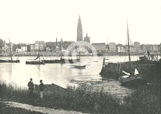 View across the River to the Cathedral, Antwerp, Belgium, 1895.  Creator: Unknown.
