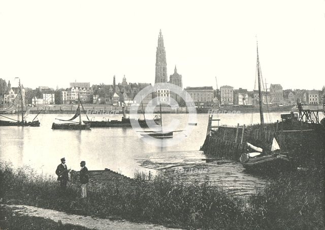 View across the River to the Cathedral, Antwerp, Belgium, 1895.  Creator: Unknown.