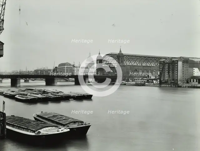 View across the Thames to Cannon Street Station, London, 1958. Artist: Unknown.