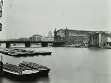 View across the Thames to Cannon Street Station, London, 1958