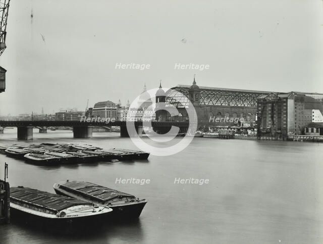 View across the Thames to Cannon Street Station, London, 1958. Artist: Unknown.