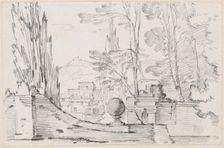 View across the Wall of an Italian Garden, 1744/1750. Creator: Joseph-Marie Vien the Elder